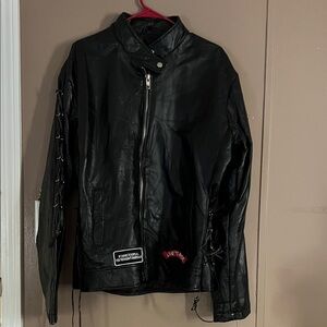 Stylish Black Leather Jacket with Patches
